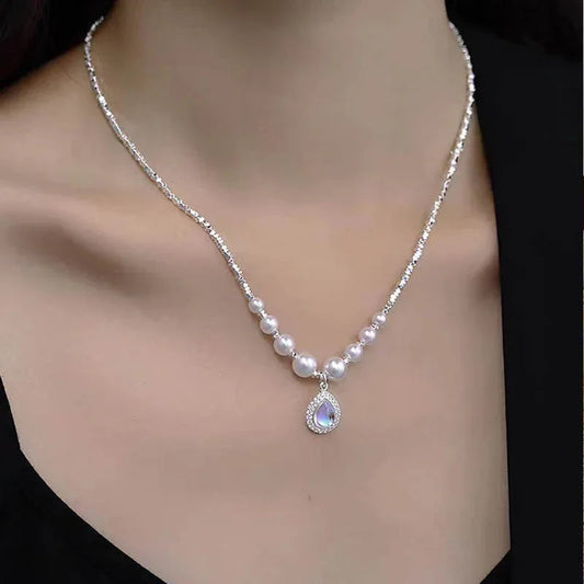 Ocean Blue Water Drop Pearl Necklace For Women