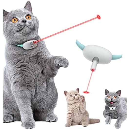 Cat playing with a laser pointer toy on a white background