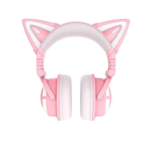 Cute Girl Game Gaming Wireless Headset With Cat Ears & Glowing LED Lights