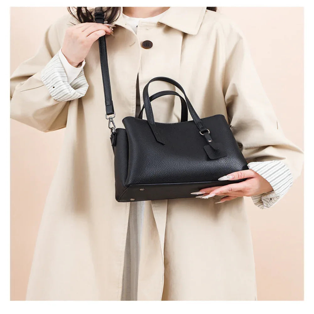 Cowhide Leather Women's Bag Large Capacity Handbag With Shoulder Strap
