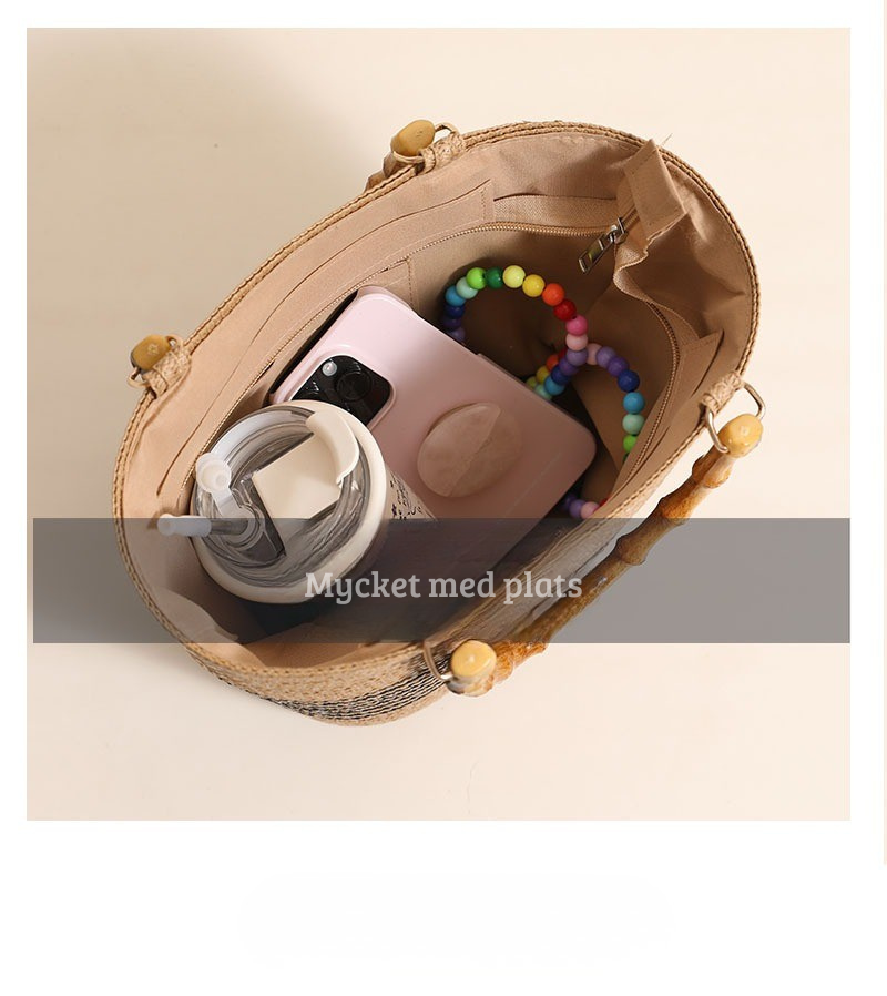 Rymlig Toteväska med Bambuhandtag – Somrig & Stilren Handväska