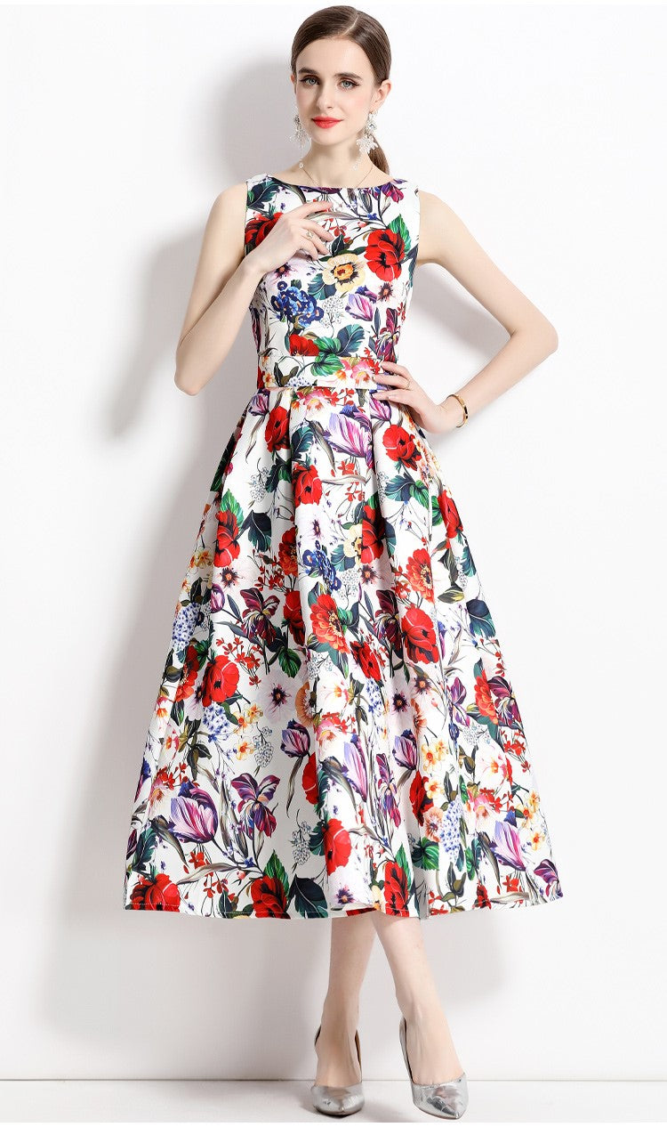 Blooming Garden Sleeveless Pleated A Line Tea Dress-5