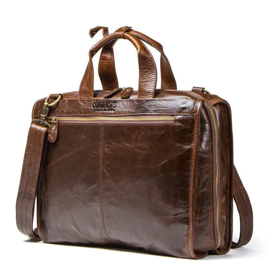 Cowhide Leather Business Briefcase Shoulder Messenger Computer Men's Bag