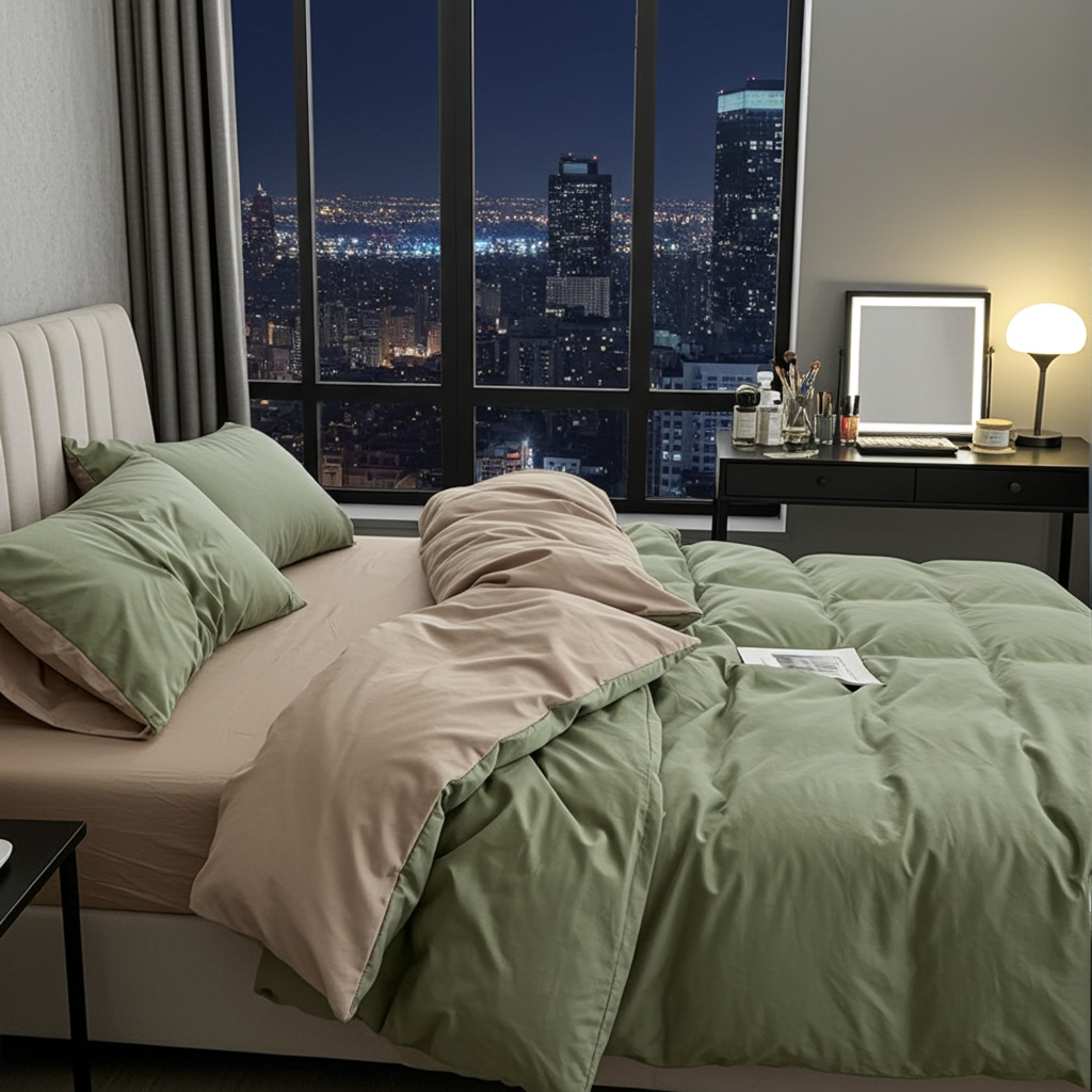 ZENTO Bäddset 4 delar Grön & Beige