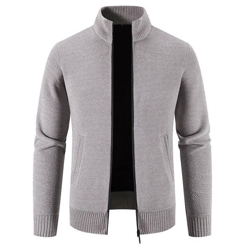 Fleece-Lined Thickened Men's Knitted Stand Collar Sweaters