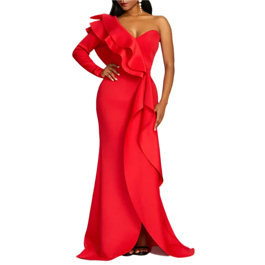 Solid Color Mid-Length Long Skirt High-Waisted Chest-Wrapped Ruffle Gown