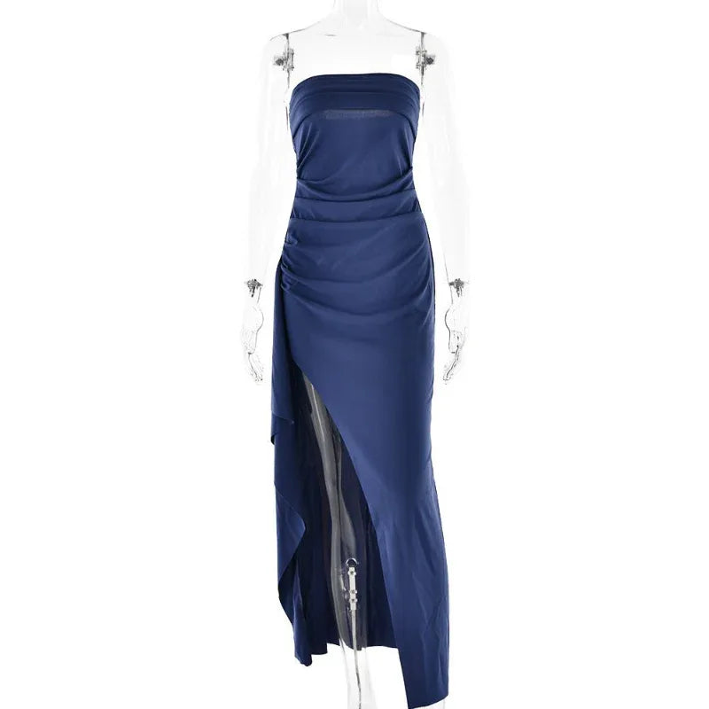 Strapless Long Split Bridesmaid Wedding Party Dress For Women
