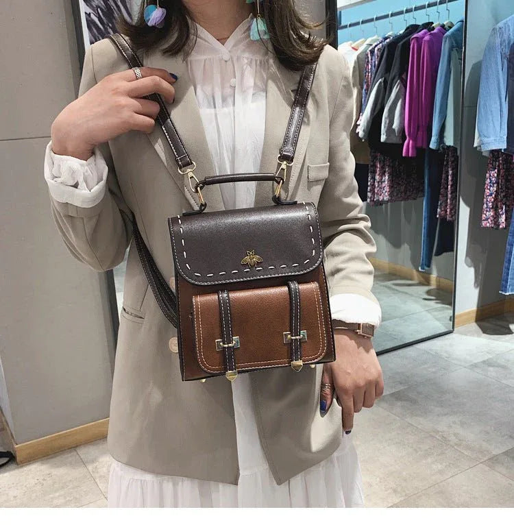 Vintage Small Elegant PU Leather Women's Backpacks
