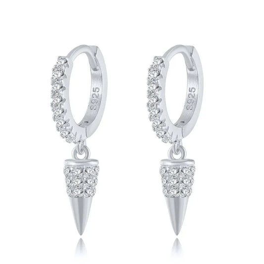 Women's Ladies 925 Sterling Silver Geometric Earrings With Inlaid Gems