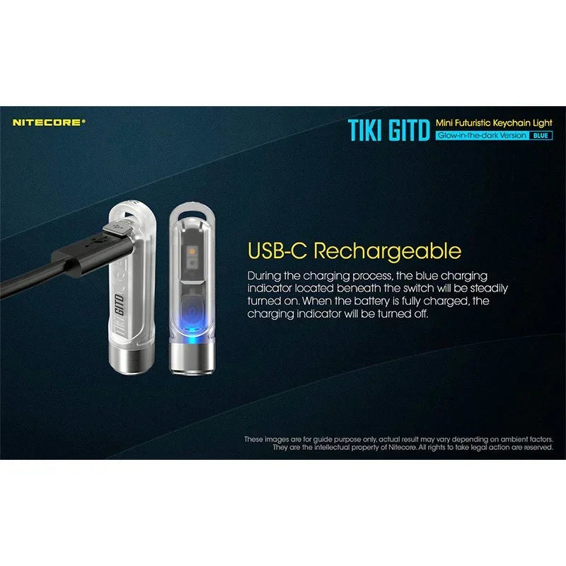 Nitecore TIKI GITD Blue Nyckelringslampa USB-C - 300lm