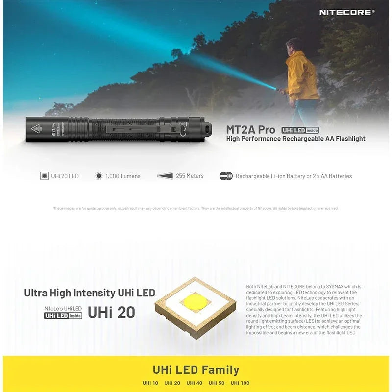 Nitecore MT2A Pro Ficklampa - 1000lm med AA / NL1416R, 1600mAh batteri