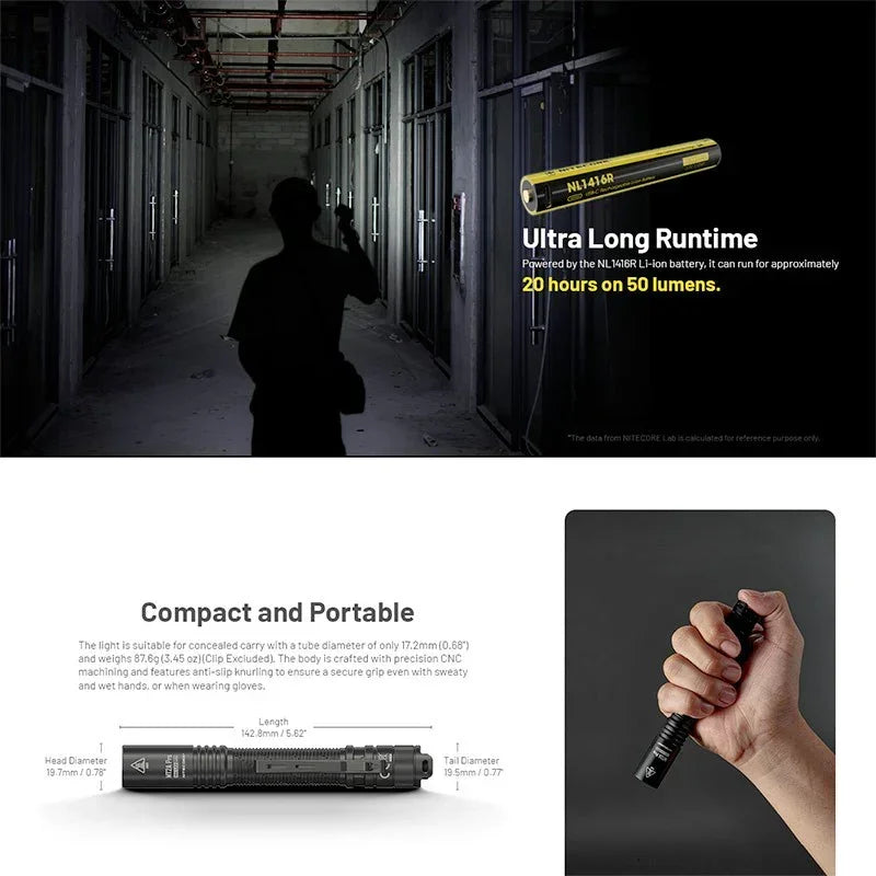 Nitecore MT2A Pro Ficklampa - 1000lm med AA / NL1416R, 1600mAh batteri