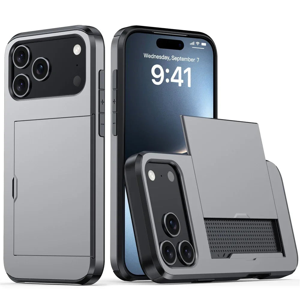 Protective Phone Case With Sliding Cover For Cards