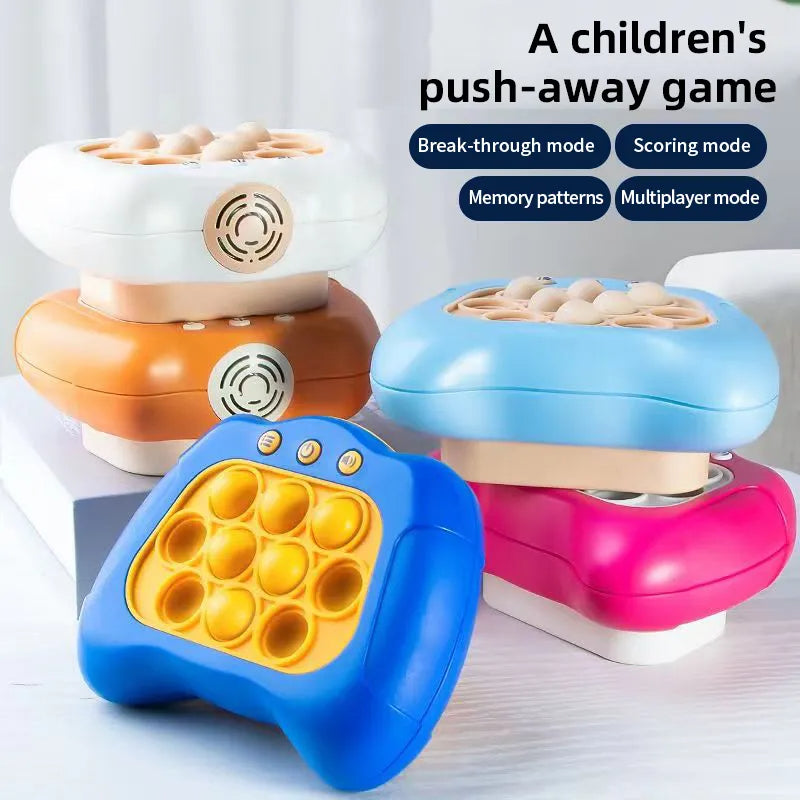 Children's push-away game with different colored modes on a white background