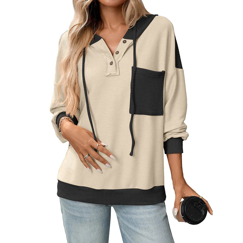 Women's Hoodie Contrast Color Twist Strip Hooded Sweater