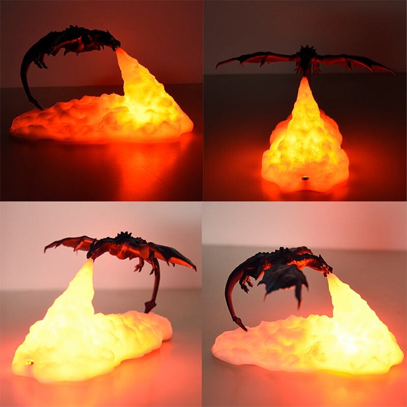 3D-nattlampa med eldsputande drake