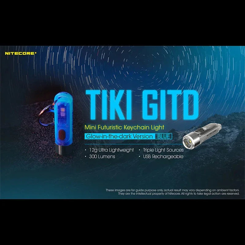 Nitecore TIKI GITD Blue Nyckelringslampa USB-C - 300lm