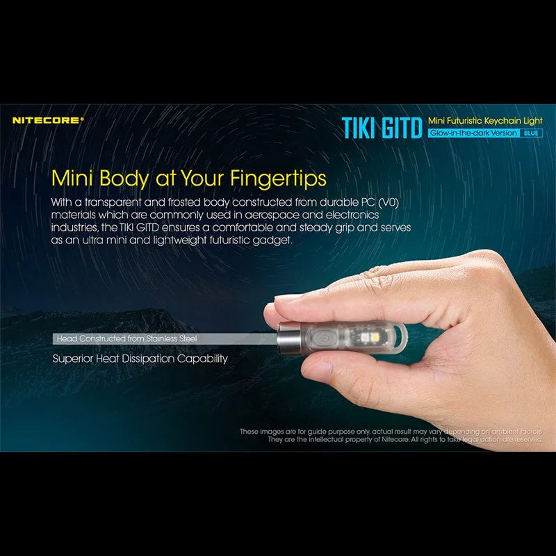 Nitecore TIKI GITD Blue Nyckelringslampa USB-C - 300lm
