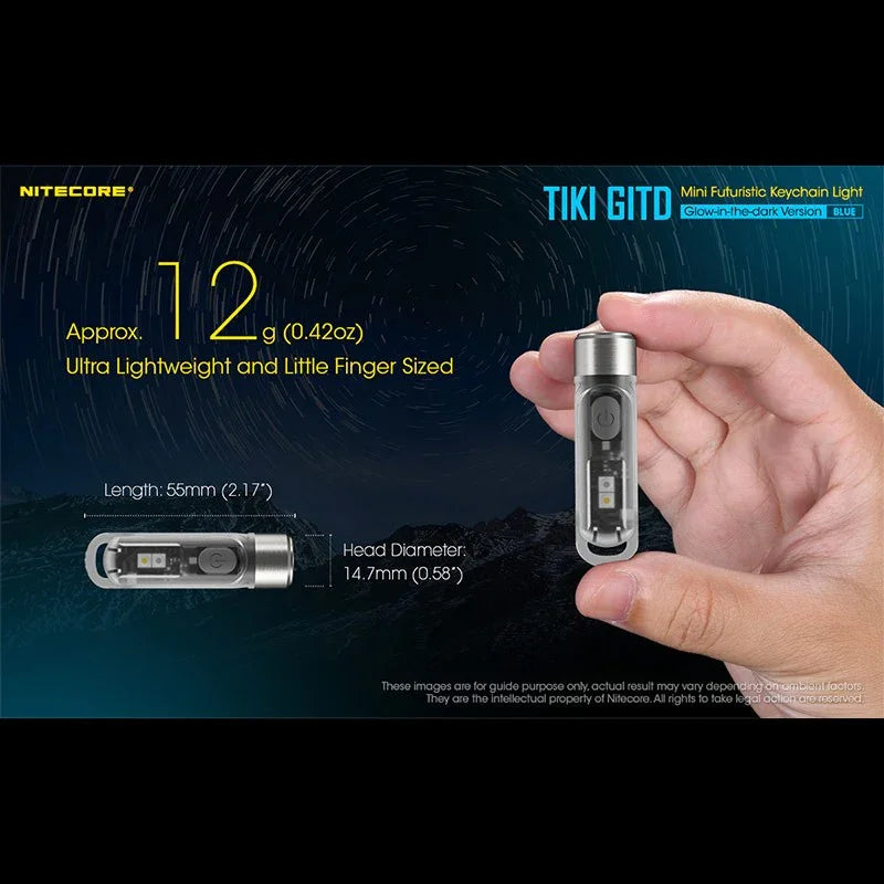 Nitecore TIKI GITD Blue Nyckelringslampa USB-C - 300lm