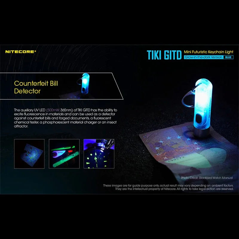 Nitecore TIKI GITD Blue Nyckelringslampa USB-C - 300lm