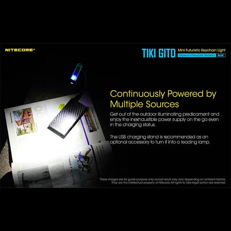 Nitecore TIKI GITD Blue Nyckelringslampa USB-C - 300lm