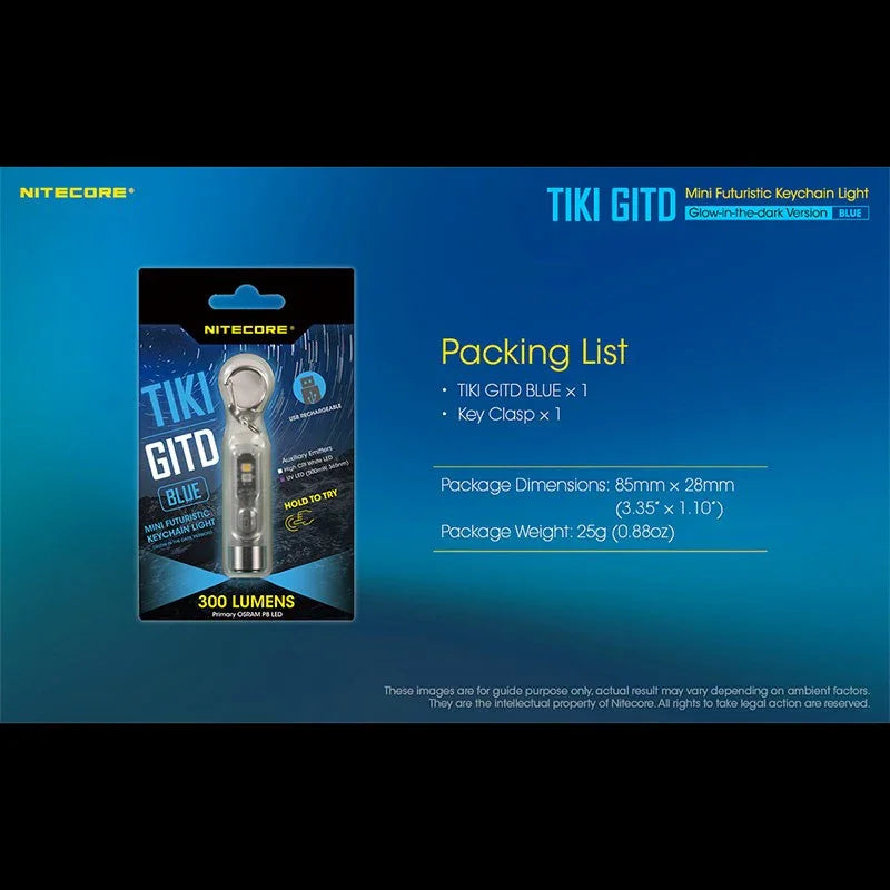 Nitecore TIKI GITD Blue Nyckelringslampa USB-C - 300lm