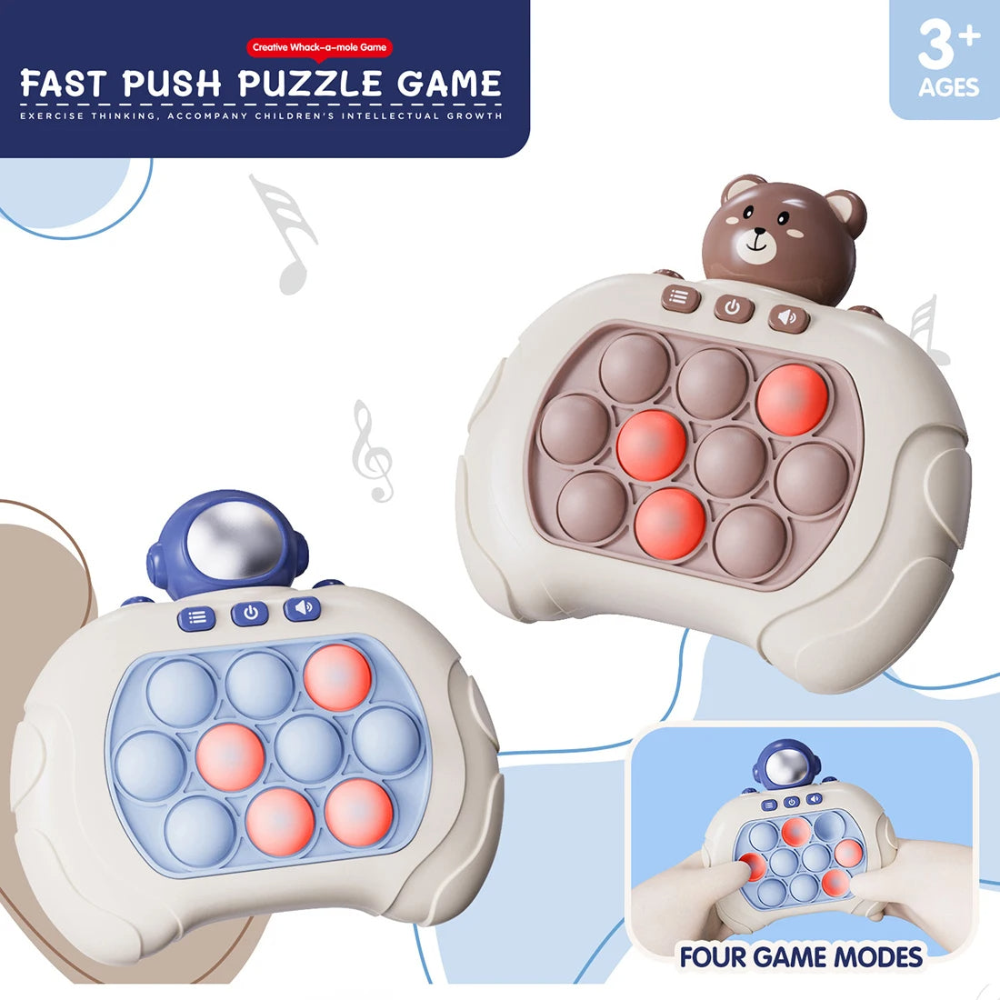 Fast Push Puzzle Game with bear design on a white background