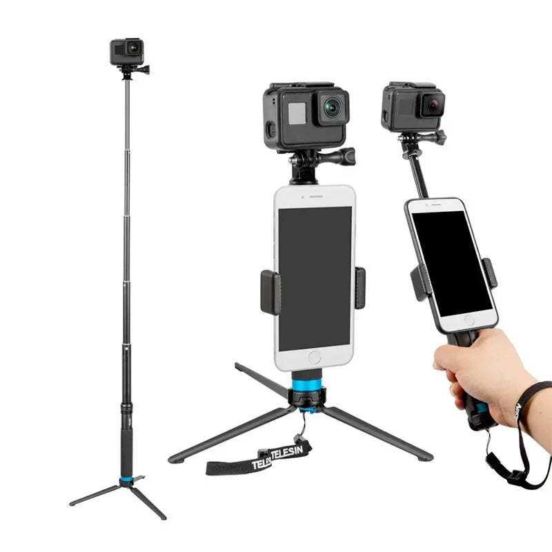 Telesin Tripod - Selfiepinne GoPro med Mobilhållare - Aluminium 200-900mm