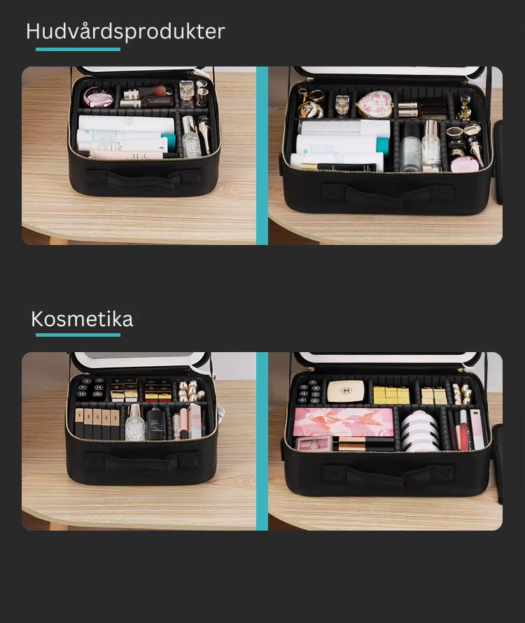 Sminkväska med spegel och LED-ljus