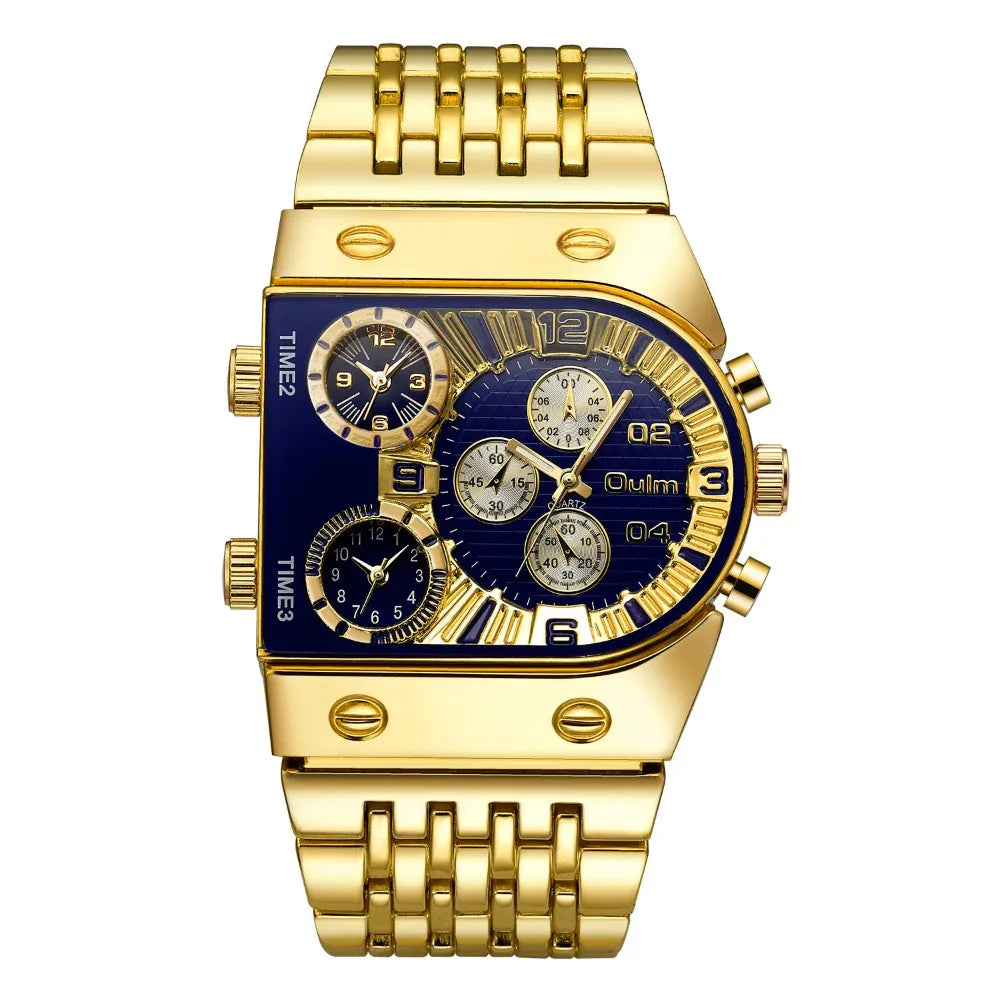 Men's Large Dial Luminous Multiple Time Zones Watch