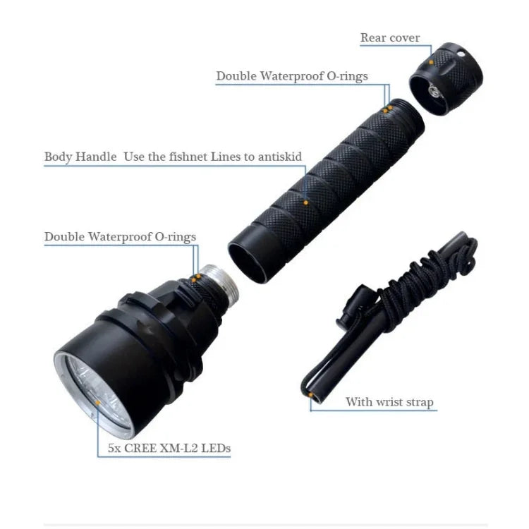 Professionell dykficklampa 6800LM – IPX8 vattentät LED-lampa för undervattensbruk