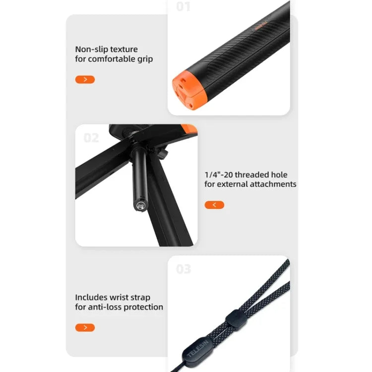 Telesin Flytande Selfiepinne Tripod  220 - 610mm med fäste för GoPro