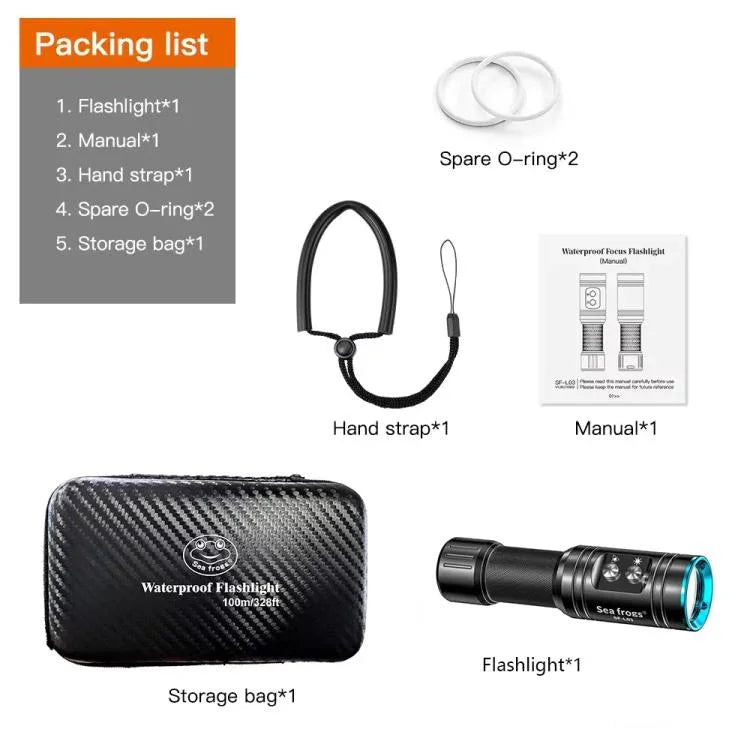 Sea Frogs SF-L03 – Vattentät Dykficklampa för Professionell Användning (1000 lm)