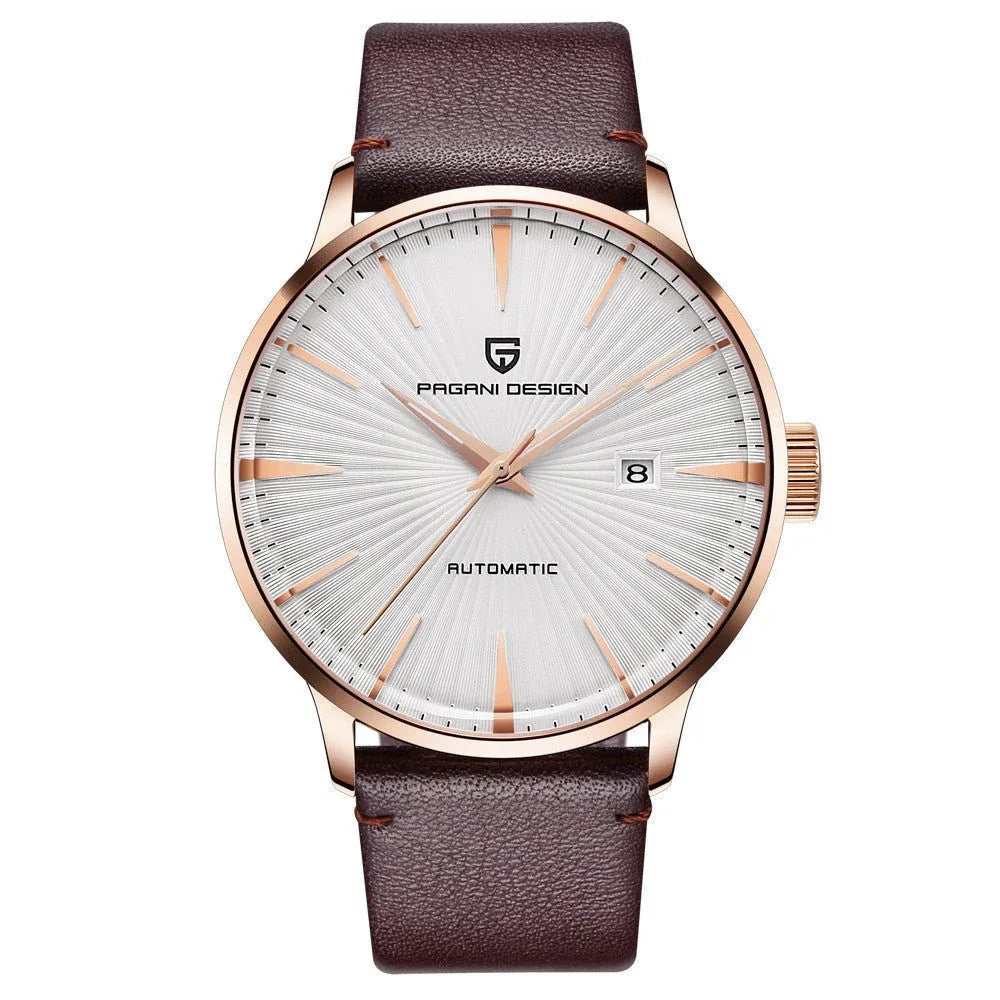 Automatic Mechanical Waterproof Men's Watch With Leather Strap