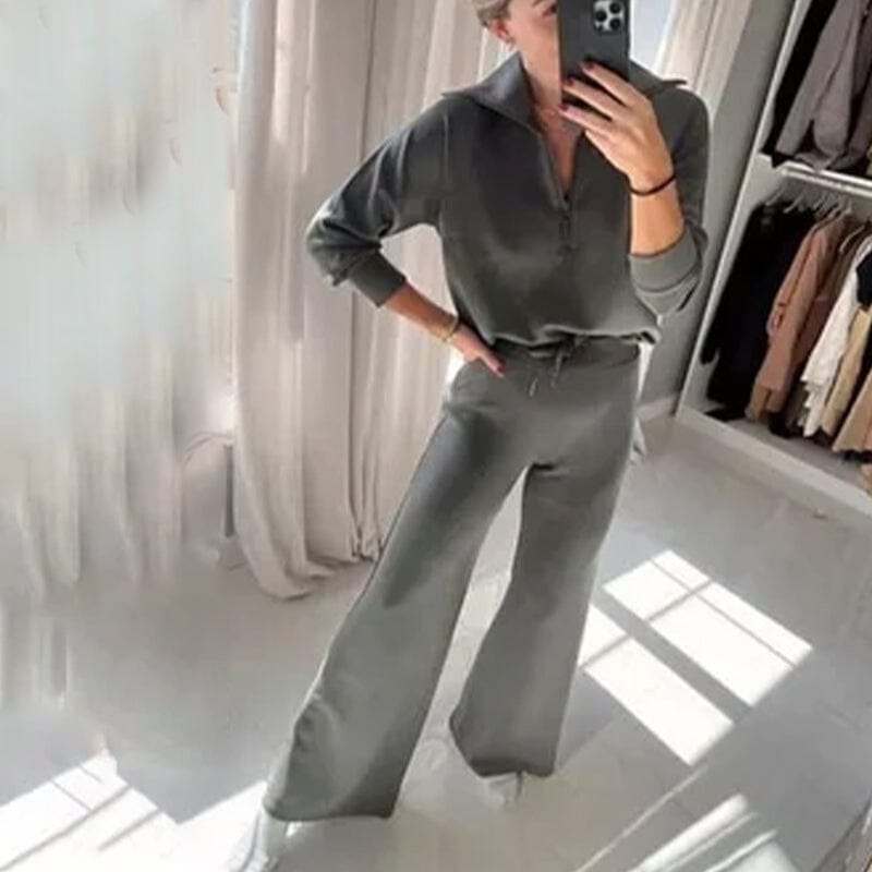 Avslappnade byxor och långärmad topp - Set