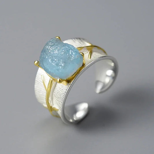 S925 Women's Long Leaf Gemstone Ring