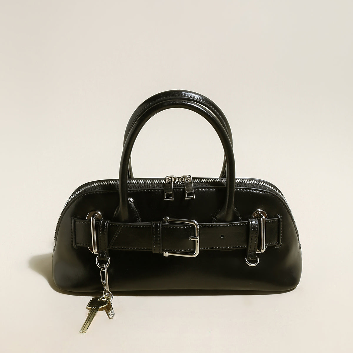 Baguette Belted Clasp Top Handle Bag-0