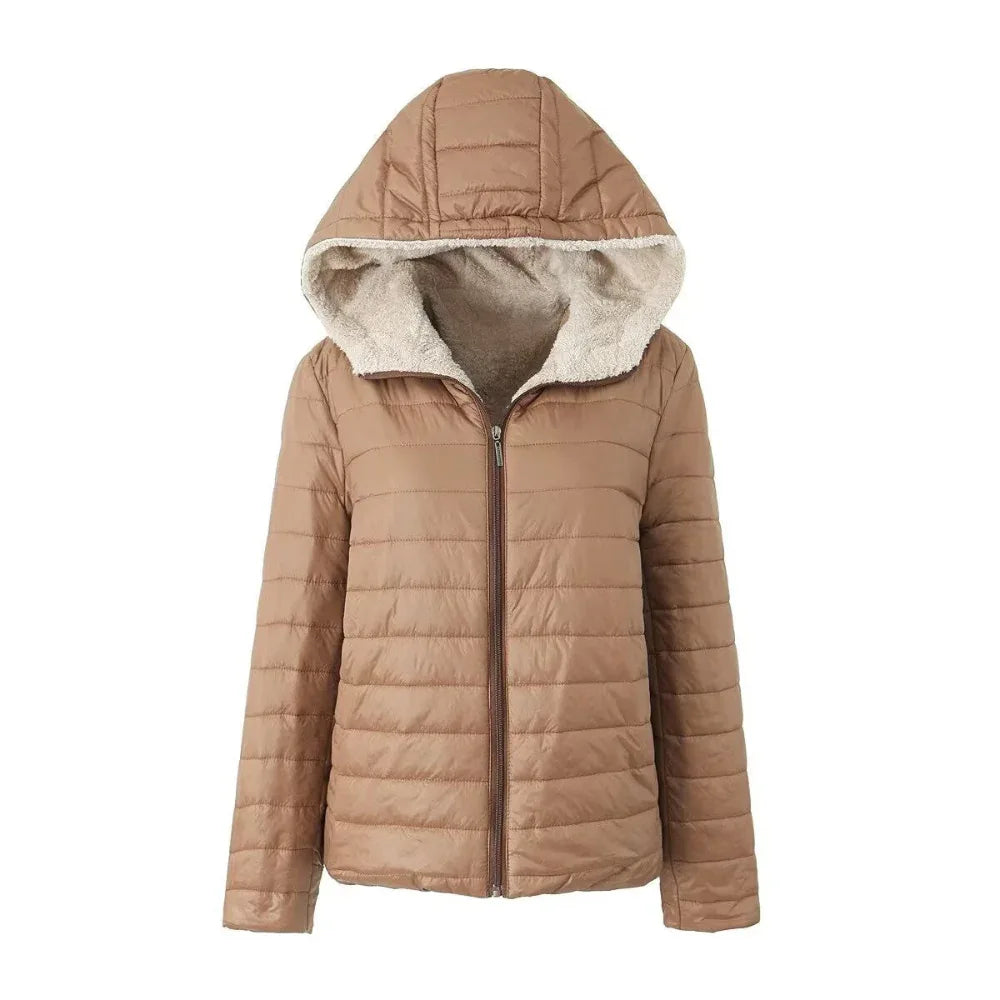 Women's Short Velvet Loose Hooded Cotton Warm Winter Jacket