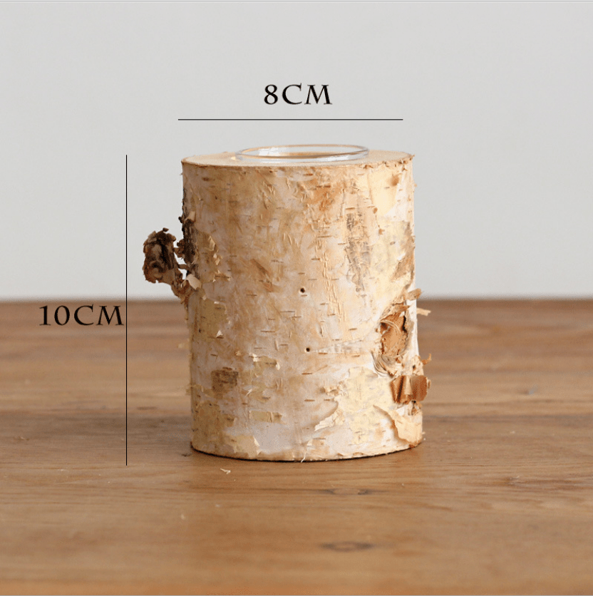 Trästubbe Ljusstake – Rustik Dekoration i Björk med Ljusglas