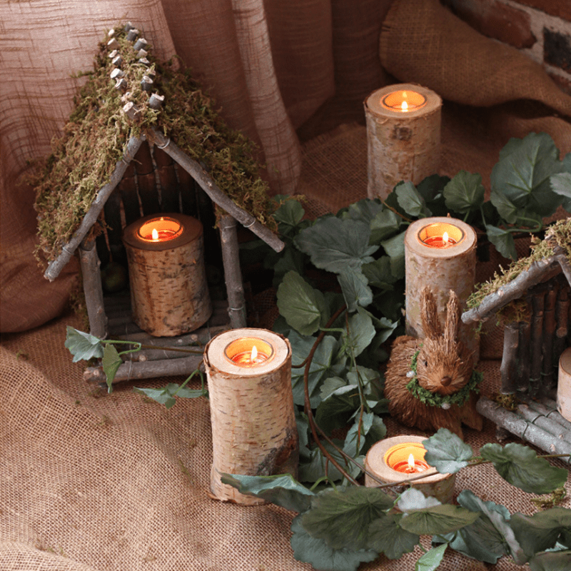 Trästubbe Ljusstake – Rustik Dekoration i Björk med Ljusglas
