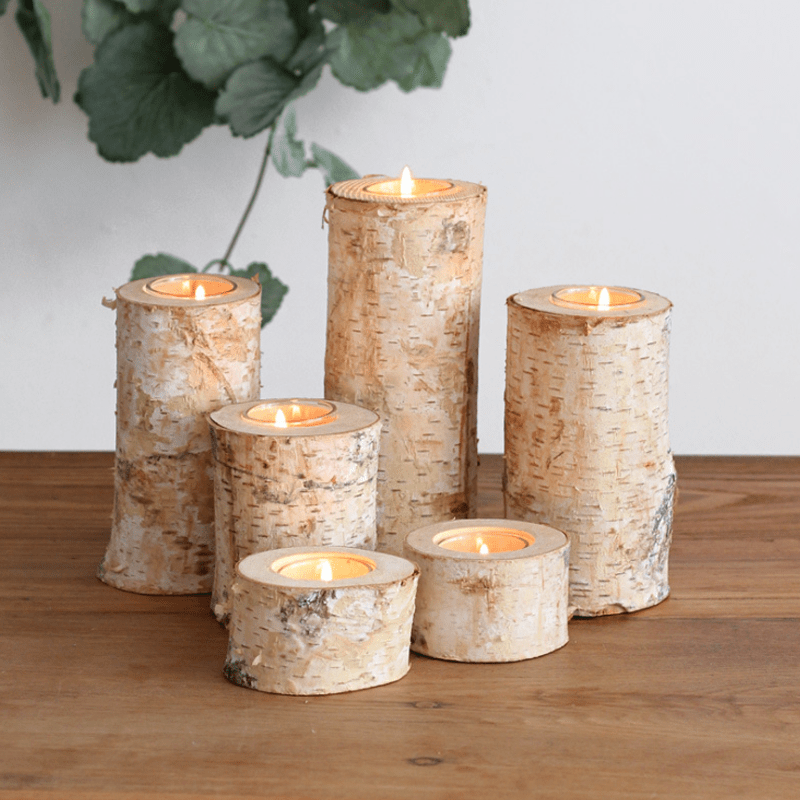 Trästubbe Ljusstake – Rustik Dekoration i Björk med Ljusglas