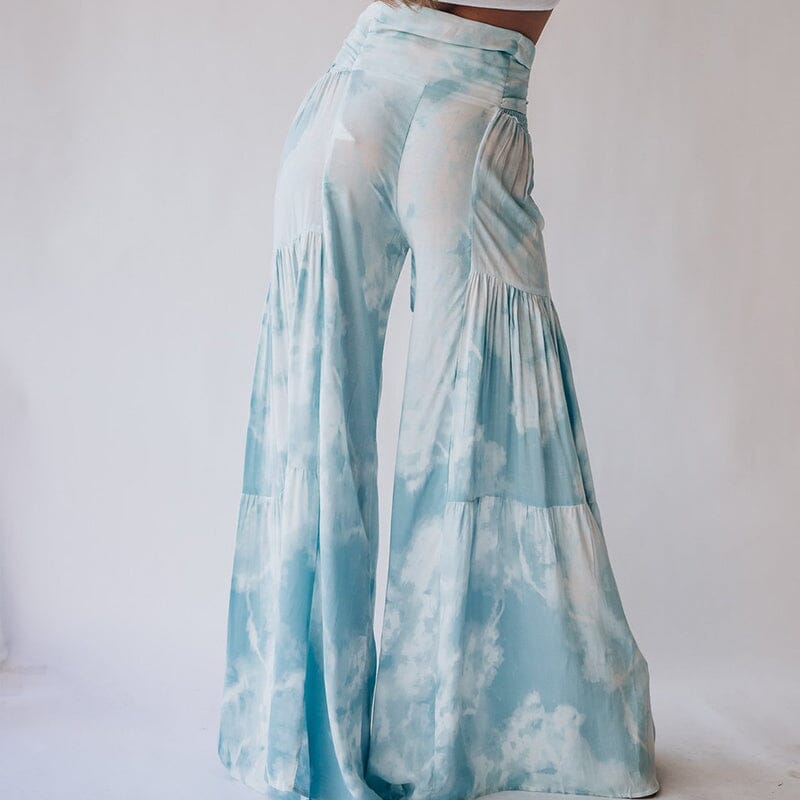 Blommiga avslappnade spetsbyxor med vida ben