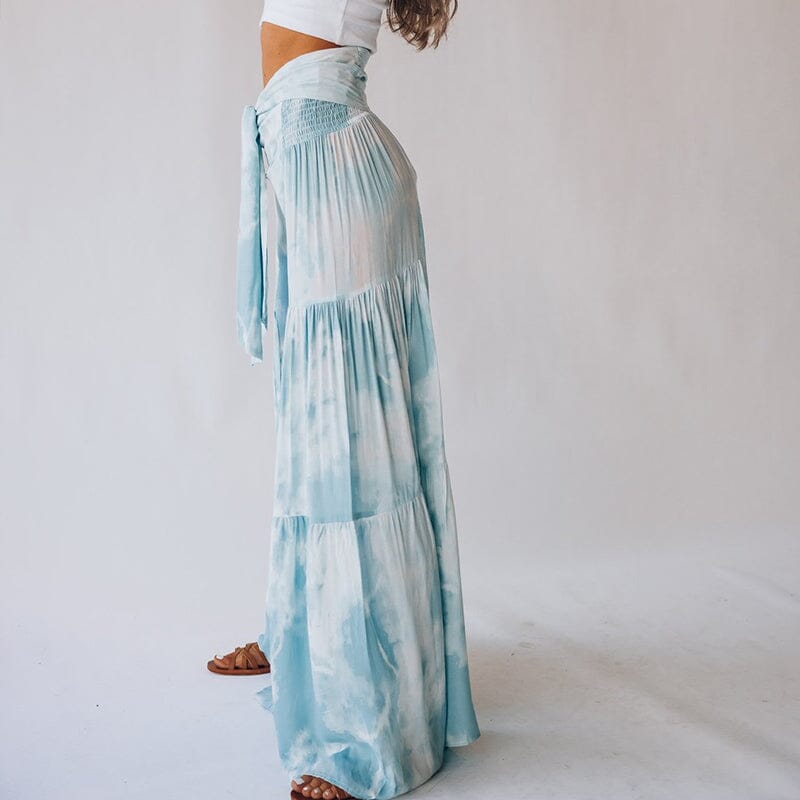 Blommiga avslappnade spetsbyxor med vida ben