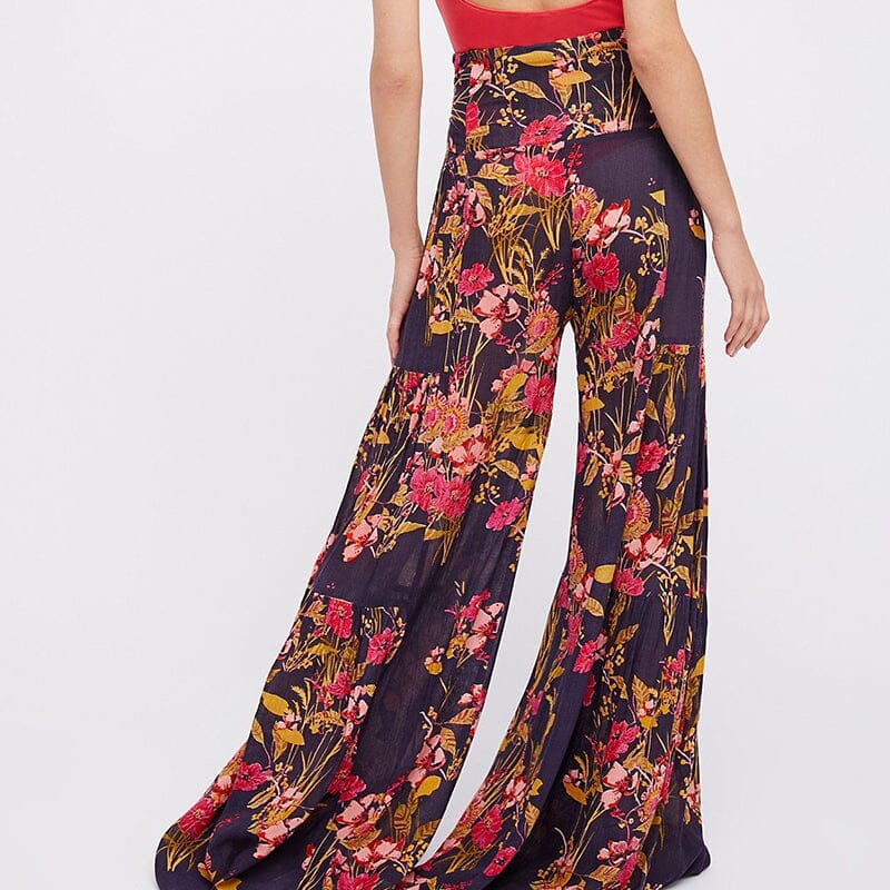 Blommiga avslappnade spetsbyxor med vida ben