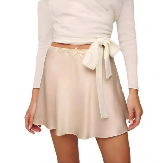 Boutique Satin High Waist Elastic Solid Color Skirt