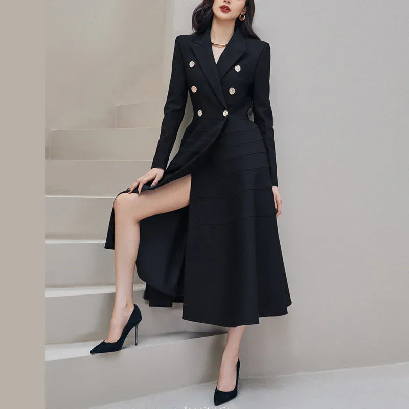 Women's Split Waist Rhinestone Buttons Coat