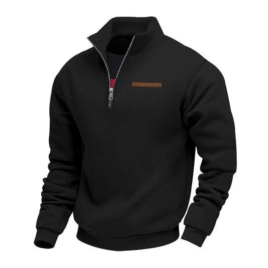Fleece-Lined Mid-Length Zip-Up Loose-Fit Stand-Up Collar Casual Sweater