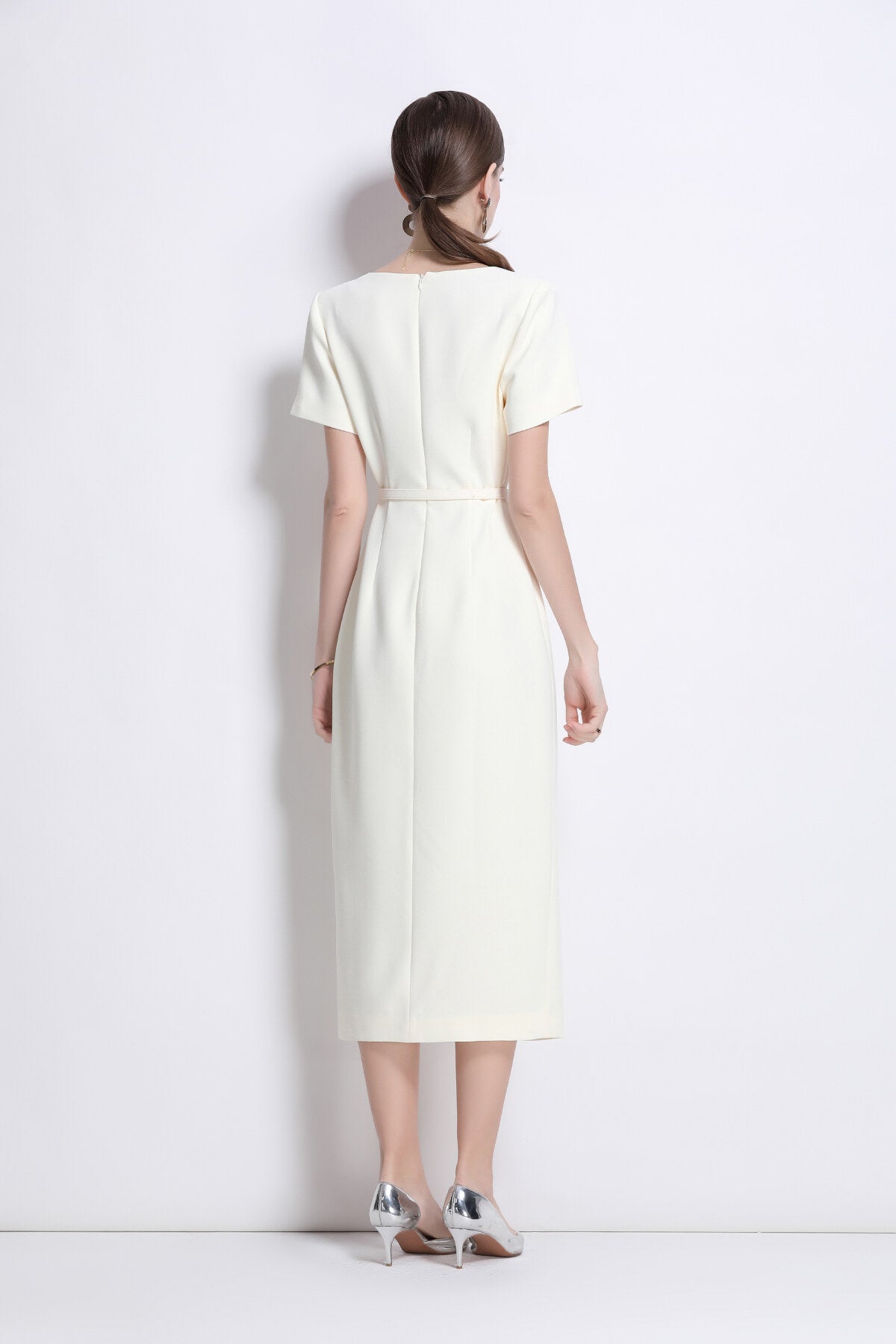 Daisy White Square Neck Short Sleeve Slim Fit Dress-3