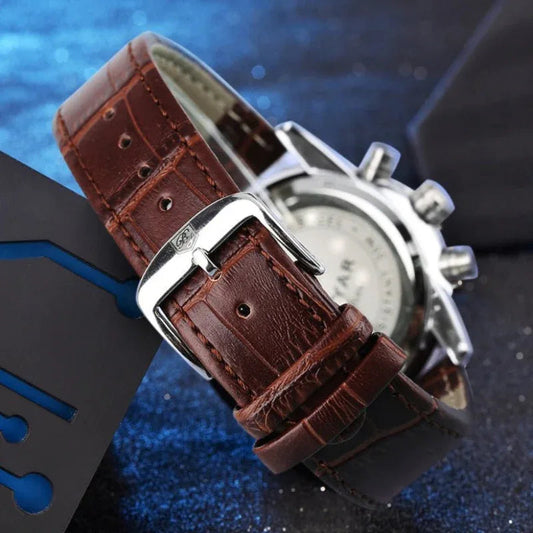 Fashionable Casual Small Subdial Leather Strap Men's Quartz Watch