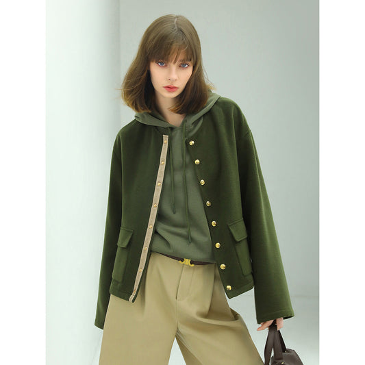 Green Letterman Jacket with Gold Snap Buttons-0